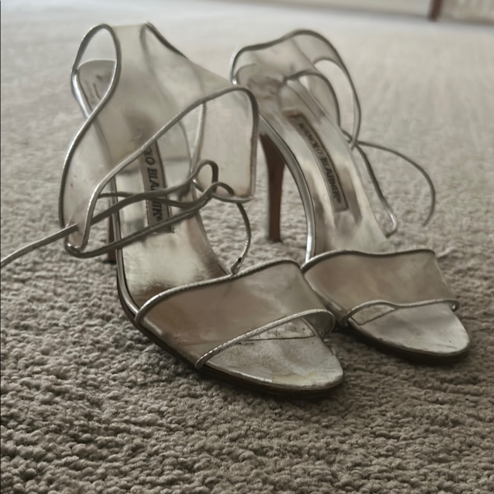 Manolo Blahnik Elegant Silver High Heels
